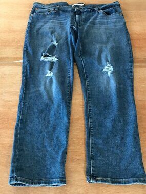 Levi's Boyfriend Jeans Women 32 Blue Mid Rise Distressed Medium Wash Stretch